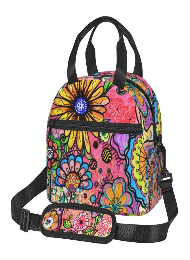 Perinsto Hippie Art Flower Lunch Bag Reusable Insulated Lunch Tote Bag Lunchbox Container With Adjustable Shoulder Strap For Office Work School Picnic Travel - Image 1